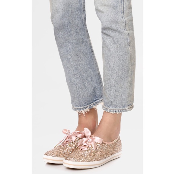 Kate Spade Rose Gold Glitter Lace Up Sneakers IOB - Picture 3 of 16